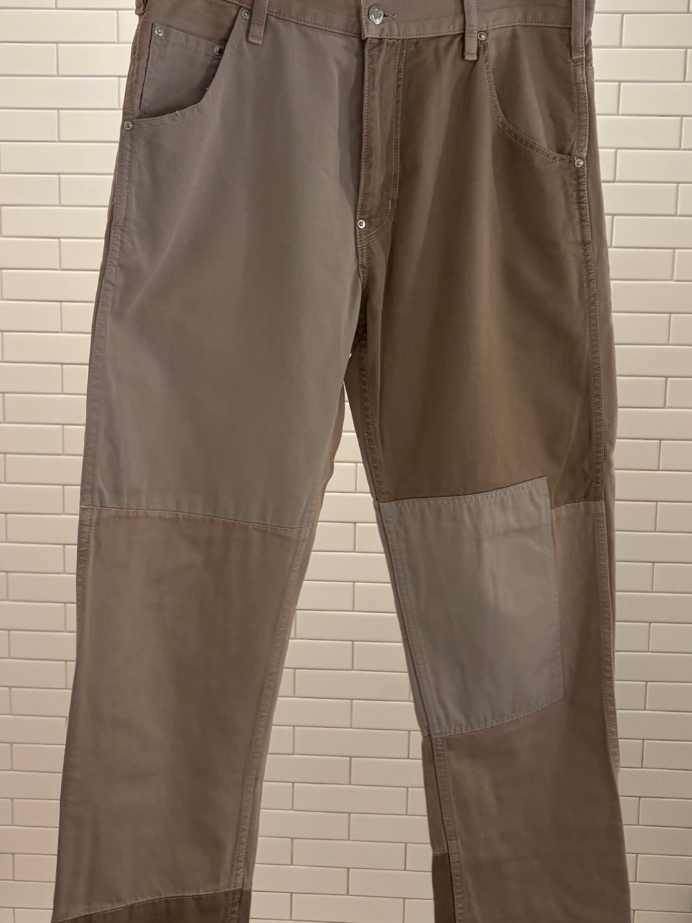 Helmut Lang Men's Two-Tone Patchwork Chinos in Brown and Taupe